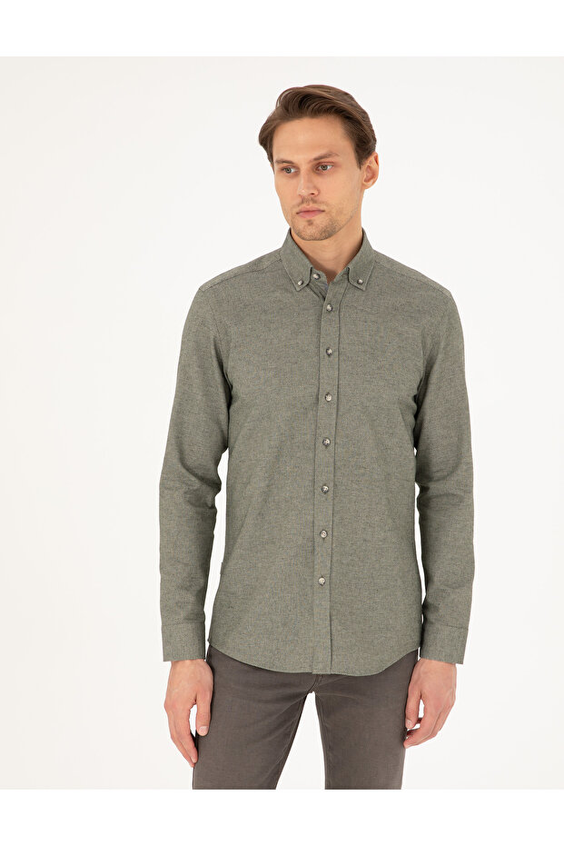 Khaki Slim Fit Long Sleeve Shirt 50293756-Vr027