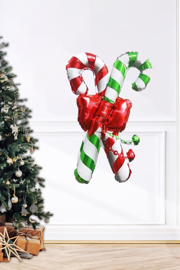 New Year Decorated Double Walking Stick Candy Foil Balloon - New Year's Balloon