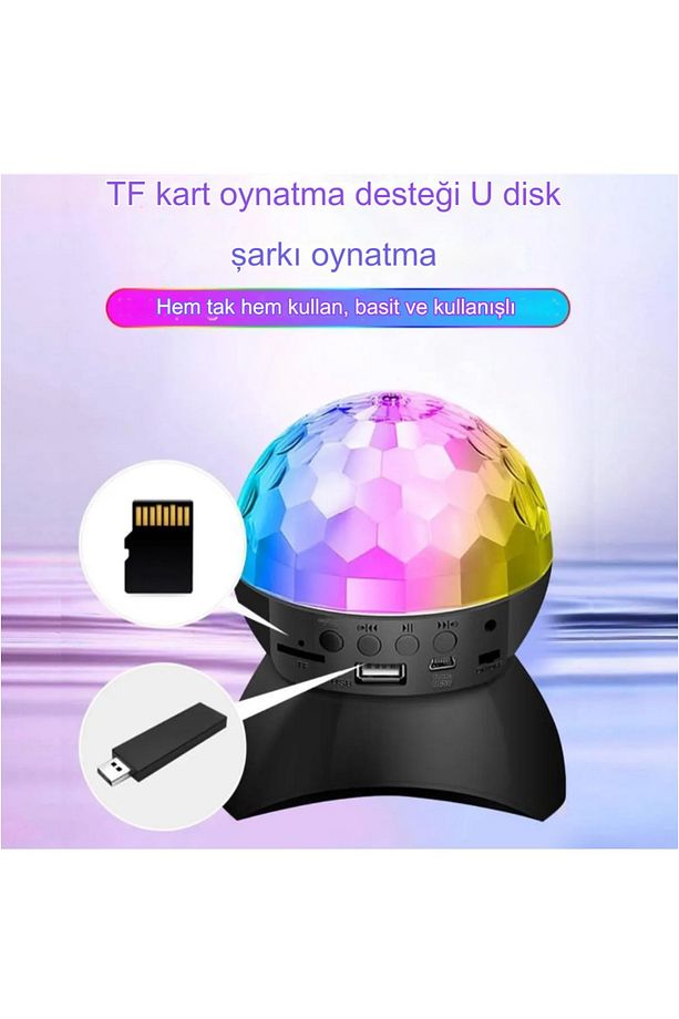 360 Derece Dönebilen Disko Topu Bluetooth Hoparlör Parti Led Lambası  USB-SD KART - AUX Girişli L740 - 4