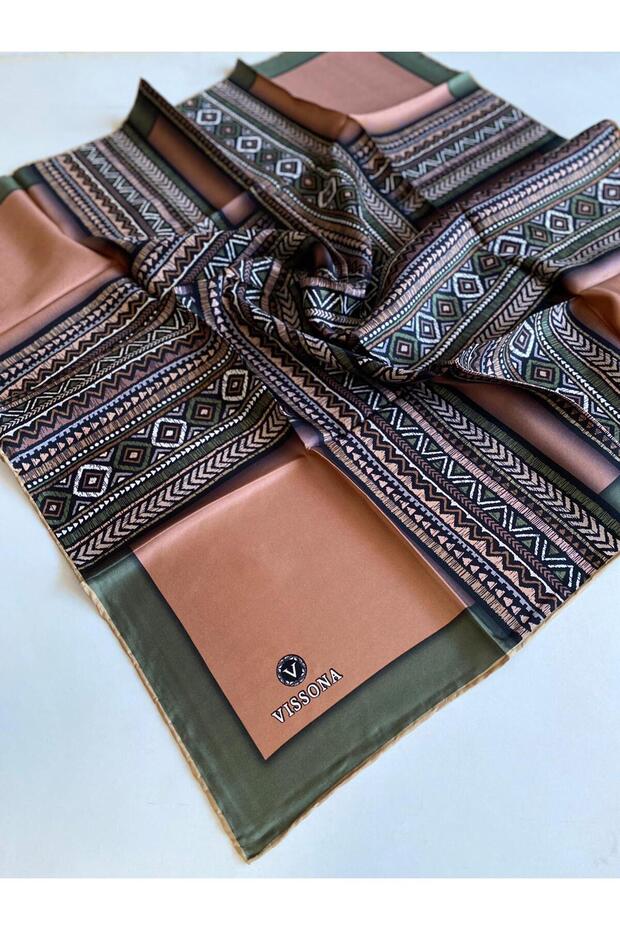 Women's Twill Silk Scarf Khaki Copper