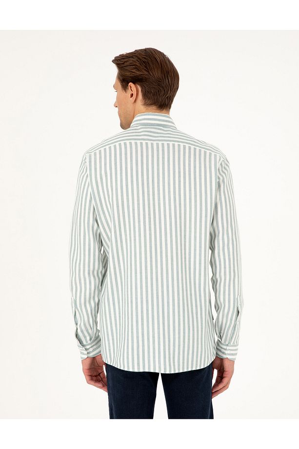 Yeşil Regular Fit Çizgili Uzun Kollu Gömlek 50295253-VR054 - 5
