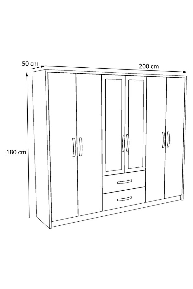 Delüx 6 Kapı 2 Çekmeceli Gardrop - 5