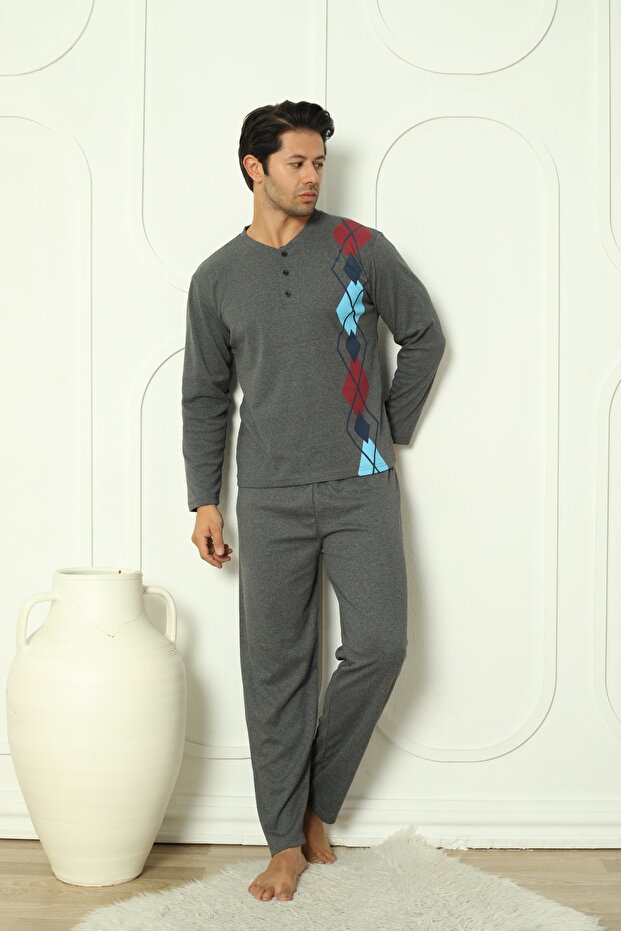 FLKM 5010 İnterlok Kalın Kışlık Desenli Erkek Ev Pijama Takımı - 2