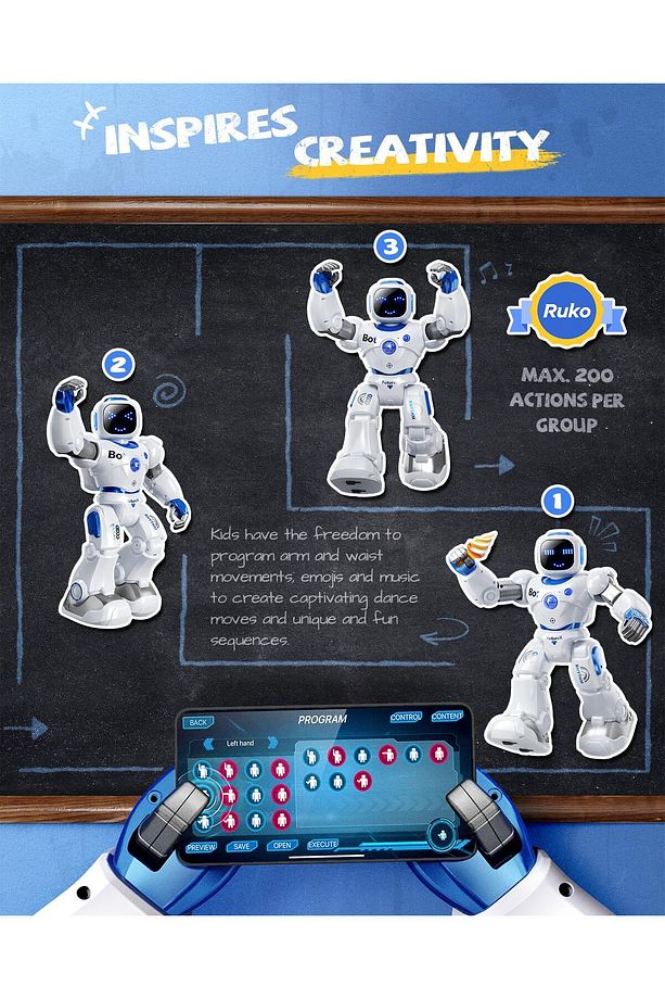 Ruko Smart Robot Kumandalı Programlanabilir İnteraktif RC Robot Ses Kontrollü ve App Kontrollü 40 Cm - 4