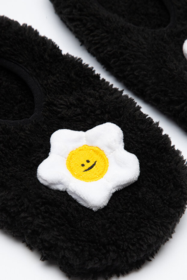 Black Daisy Patterned Booties Socks - 2