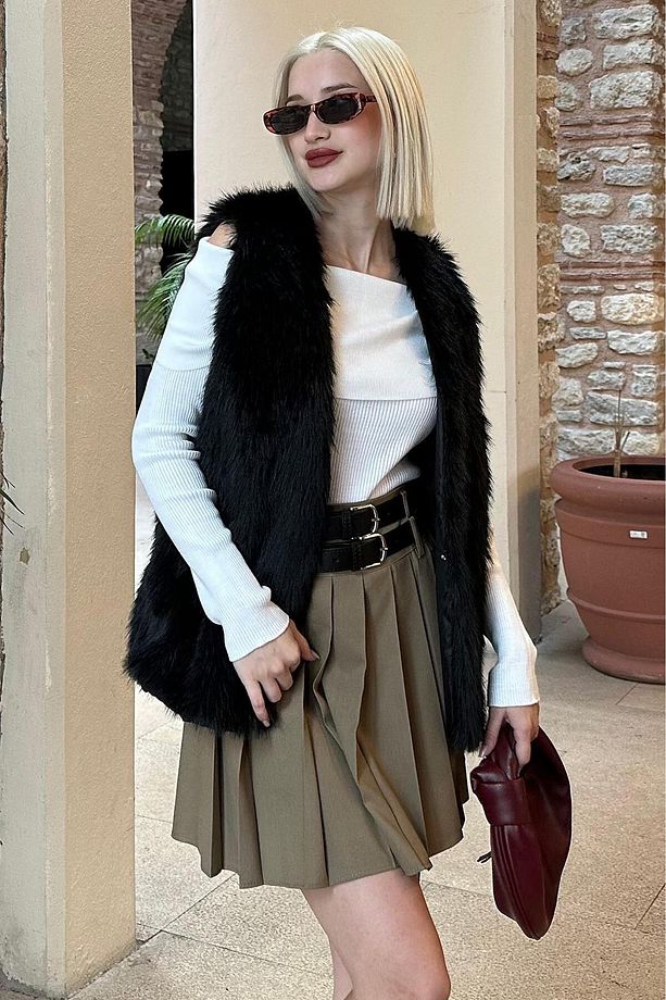 Siyah Yumuşak Doku Astarlı Kadın Yelek MG2238 - 2