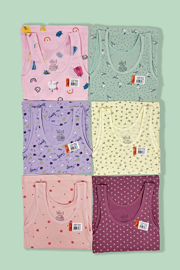 Girls' Patterned Wide Strap Tank Tops, Pack of 6