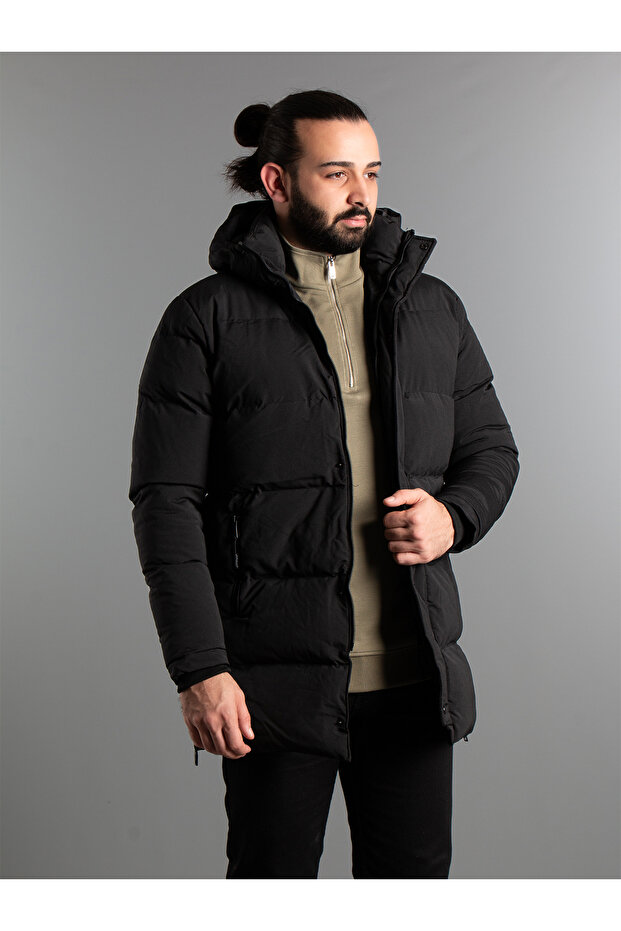 Erkek Siyah Uzun Şişme Kaban 924 - 1