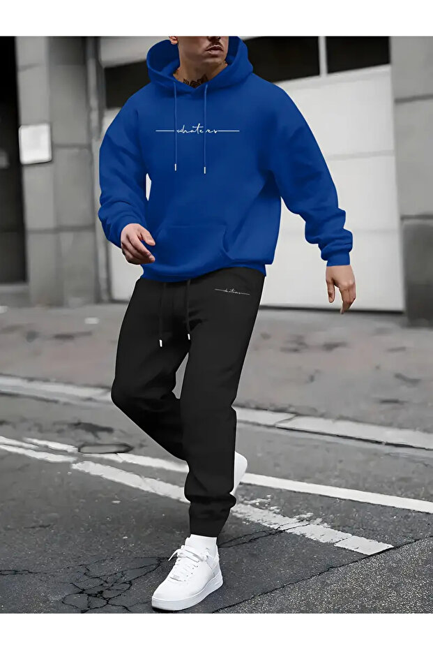 Erkekler İçin Trendy Yeni Rahat Kapüşonlu eşofman Takımı - 1