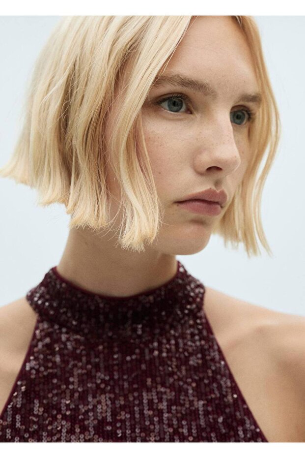 Halter yaka payetli elbise - 6