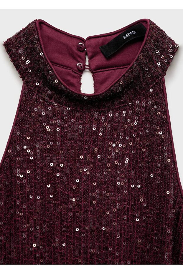 Halter yaka payetli elbise - 7