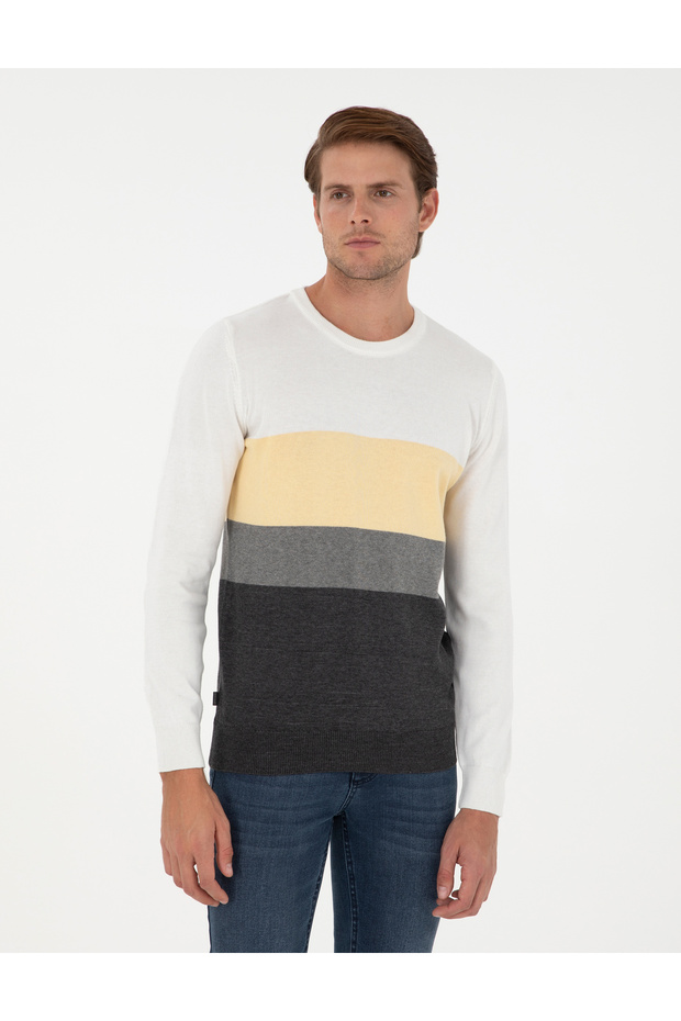 Gray Melange Slim Fit Crew Neck Sweater 50300525-Vr086
