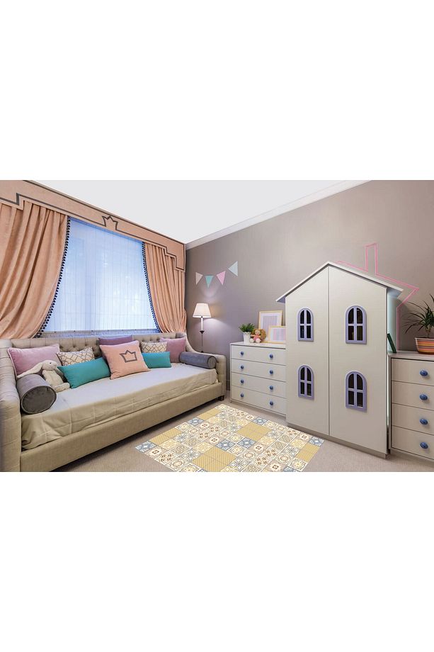 Kendinden Yapışkanlı Retro Sarı Desenli Pvc Karo 10x10 Cm 20'li Paket - 6