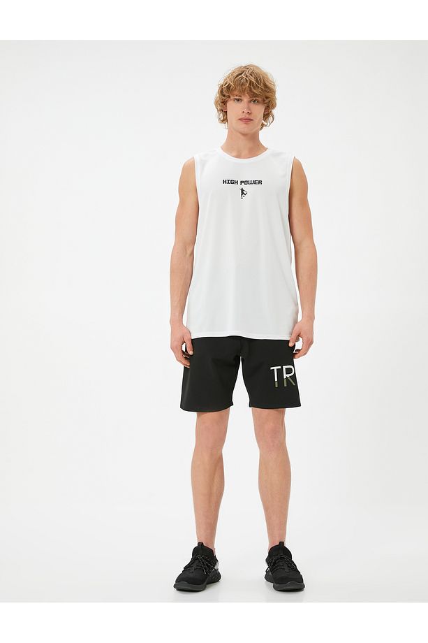 Oversize Spor Şort Slogan Baskılı Beli Bağcıklı Cepli Çelikli Interlok Kumaş - 1