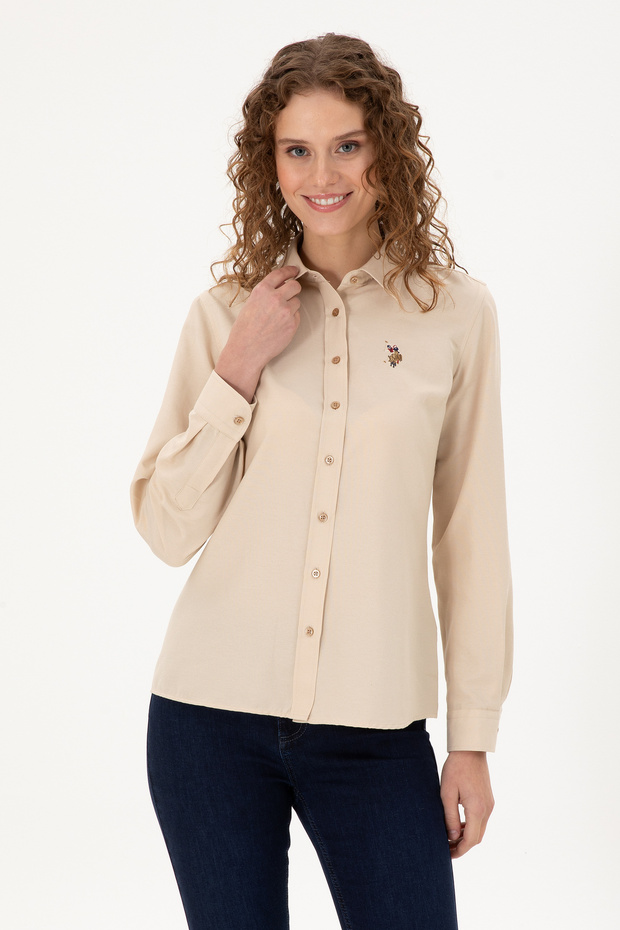 Women's Sand Long Sleeve Basic Shirt 50295704 -Vr085