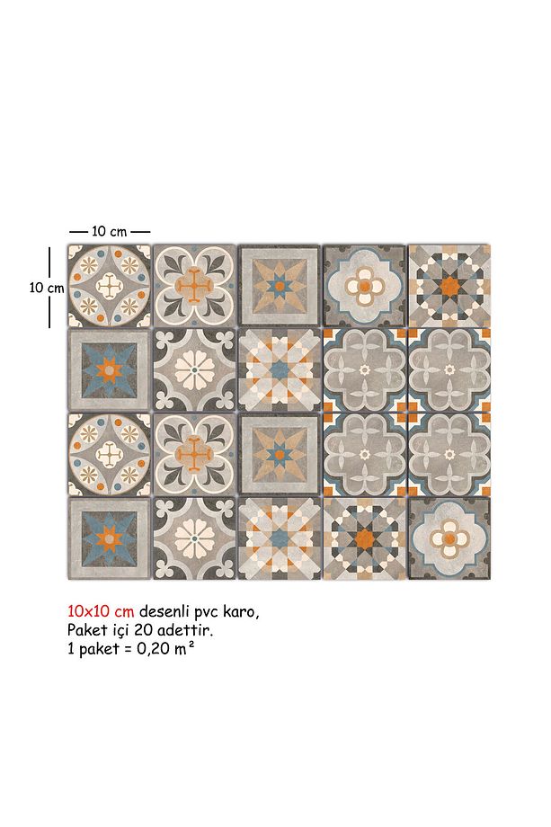 Kendinden Yapışkanlı Kayısı Desenli Pvc Karo 10x10 Cm 20'li Paket - 4