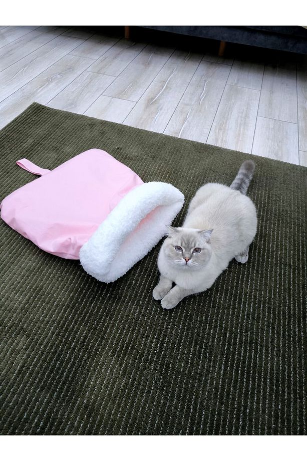 Kedi köpek uyku tulumu yatak Pembe Beyaz velsoft şık tasarım box - 7