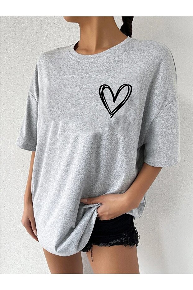 Unisex Print Detailed Oversize Simple T-shirt