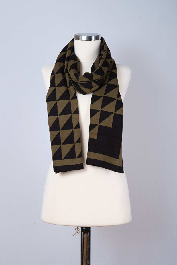 Üçgen Desenli Triko Örme Atkı - 5