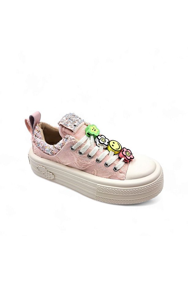 Foershadow Yüksek Tabanlı Emoji Ve Taş Detaylı Pembe Sneaker Spor Ayakkabı - 1