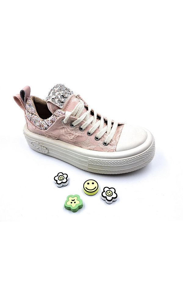 Foershadow Yüksek Tabanlı Emoji Ve Taş Detaylı Pembe Sneaker Spor Ayakkabı - 3