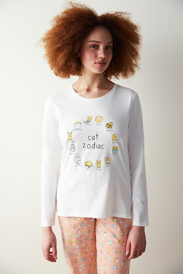 Pyjama-Set mit Katzen-Sternzeichen-Hose - 2