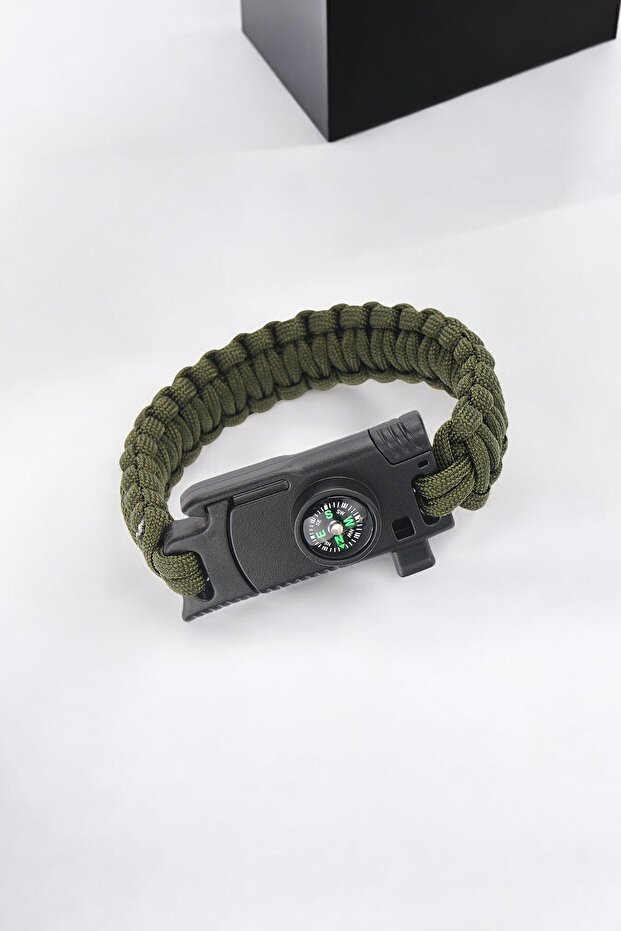 Bracelet Compass Magnesium Stick Warning Whistle Khaki Color Bracelet