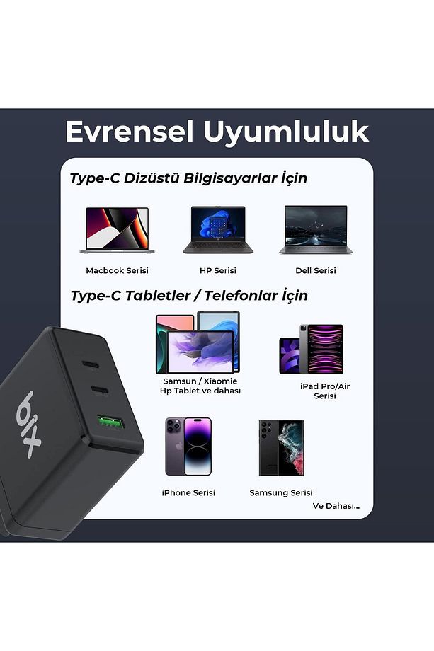 100w Usb Type-c Qc 4.0 Pd 3.0 Gan 3 Portlu Hızlı Şarj Cihazı - 4