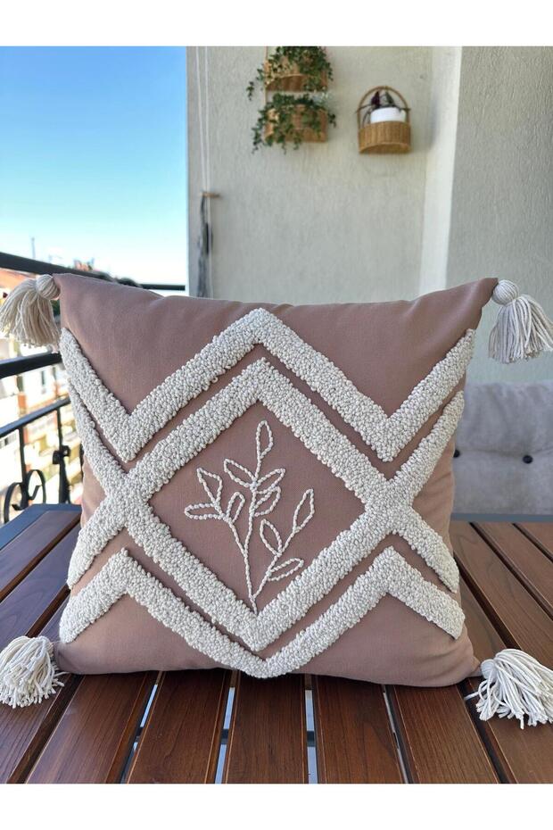 Panch Geometric Bohemian Style Cushion Cover Coffee Color (43*43) Hand Embroidered Panch
