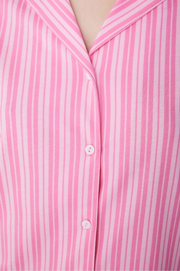Pink Strapless Gömlek Şort Pembe Pijama Takımı - 3
