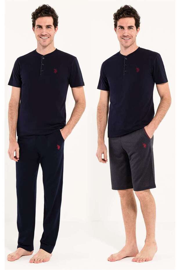 Men's Navy Blue 3-Piece Pajama Set