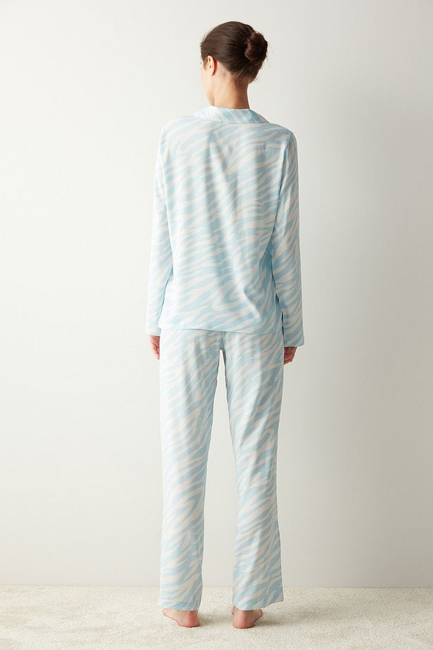 Base Mavi Zebra Gömlek Pantolon Pijama Takımı - 6