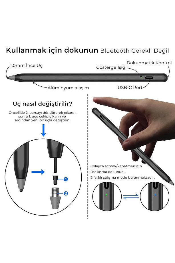 Sp02b Universal Android Ve Ipad Tablet Uyumlu Dokunmatik Bluetooth Stylus Yazı Ve Çizim Kalemi S - 5