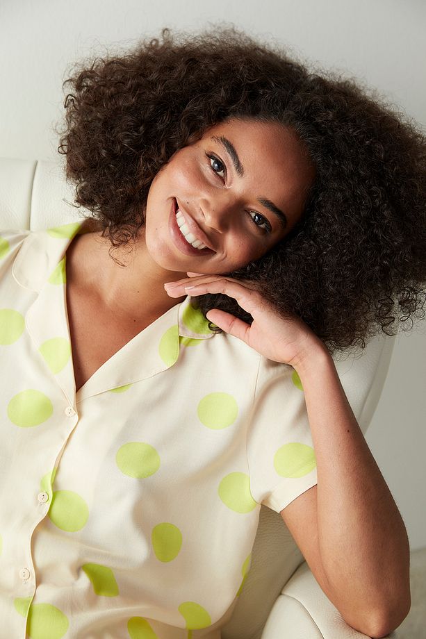 Base Yellow Dotted Gömlek Bej Şort Pijama Takımı - 5