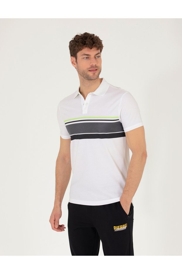 White Slim Fit Chest Printed Polo Neck T-Shirt 50264720-Vr013