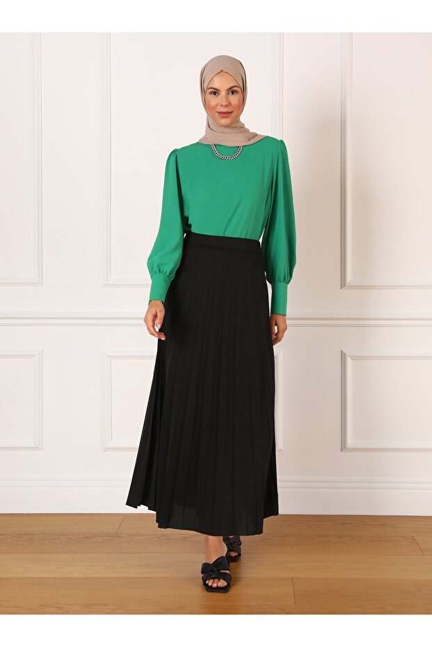 Fusta plisata 90 cm - Neagra - - 1