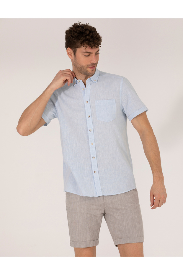 Light Blue Regular Fit Short Sleeve Shirt 50265118-Vr003