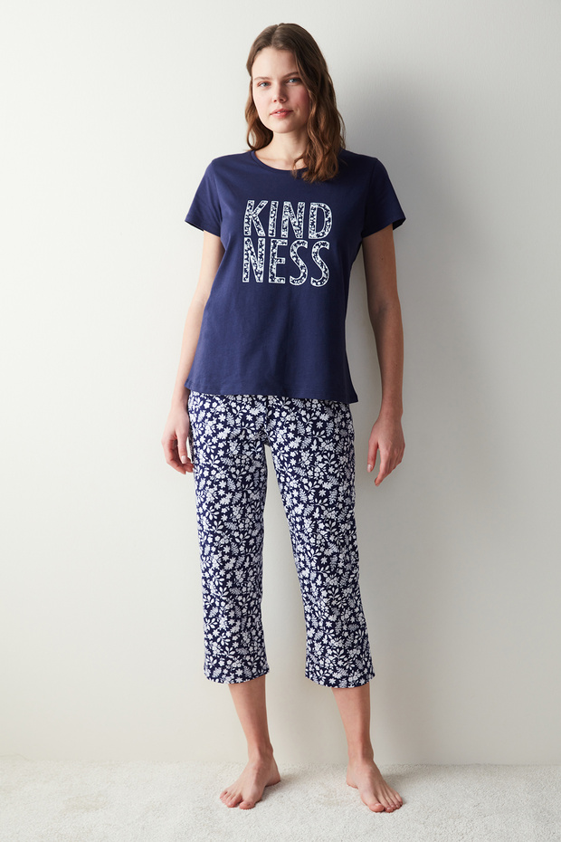 Kindness Navy Blue Capri Pajama Set