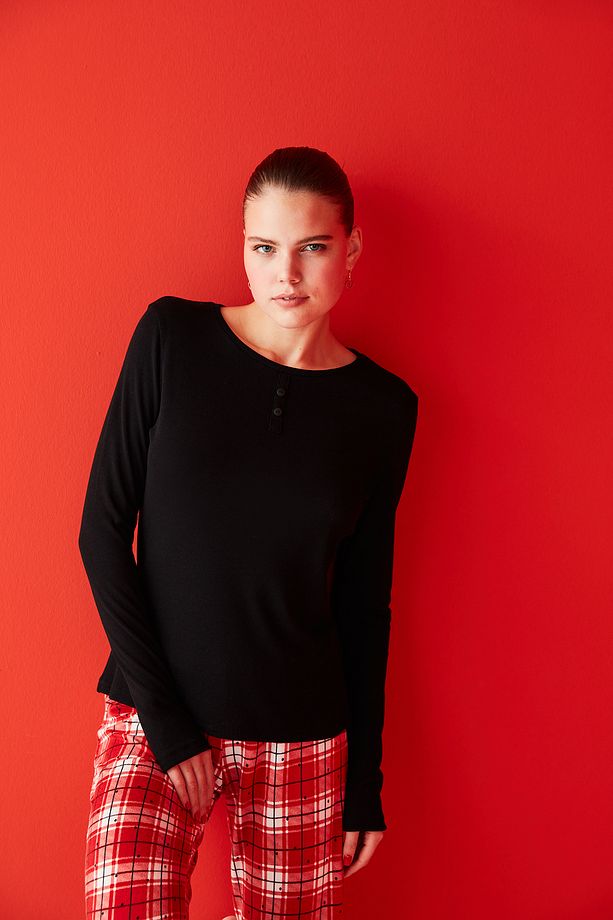 Çok Renkli Dark Checked Termal Pointel Pijama Takımı - 3