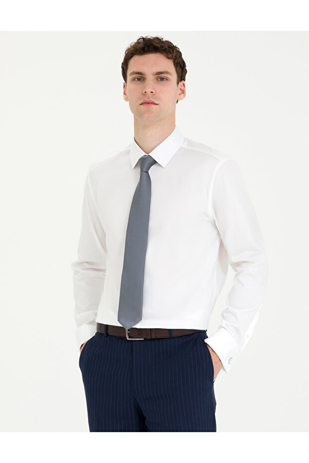 White Slim Fit Long Sleeve Classic Shirt 50268185-Vr013