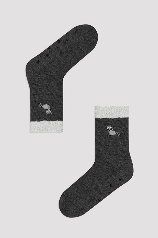 Gray Cat Patterned Socks - 1