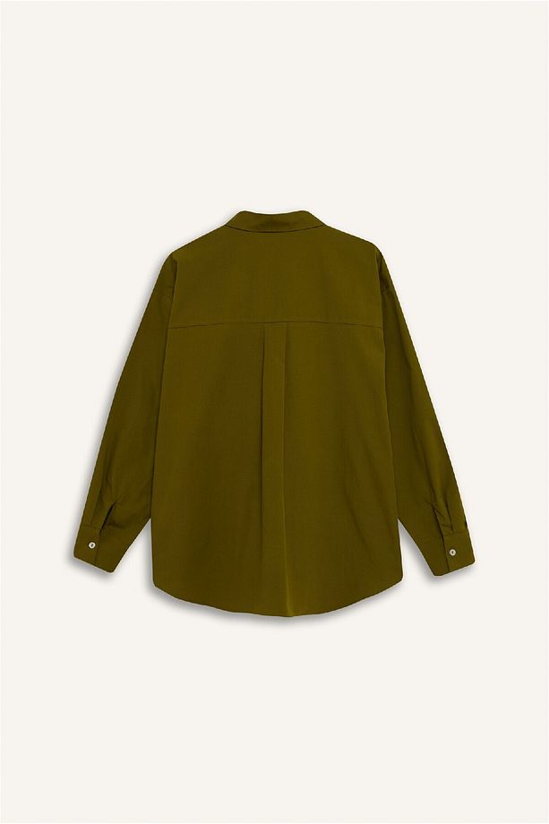 Oversize Geniş Kalıp Poplin Basic Düz Uzun Kollu Gömlek E2677ax24wn - 3