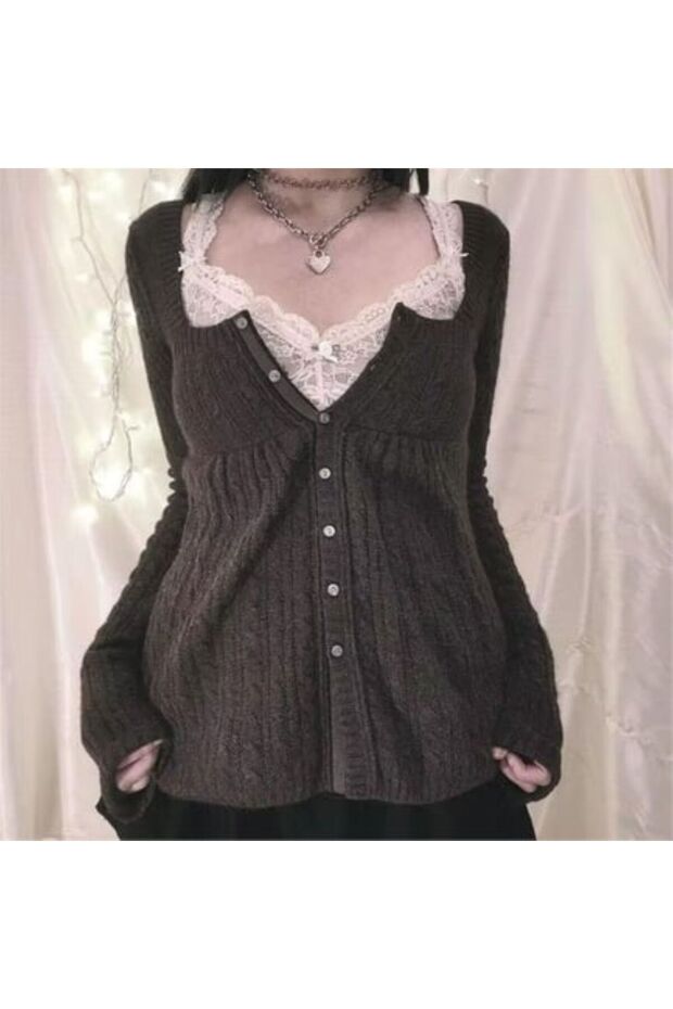 Anthracite Buttoned Vintage Style Long Sleeve Thin Knitwear Cardigan