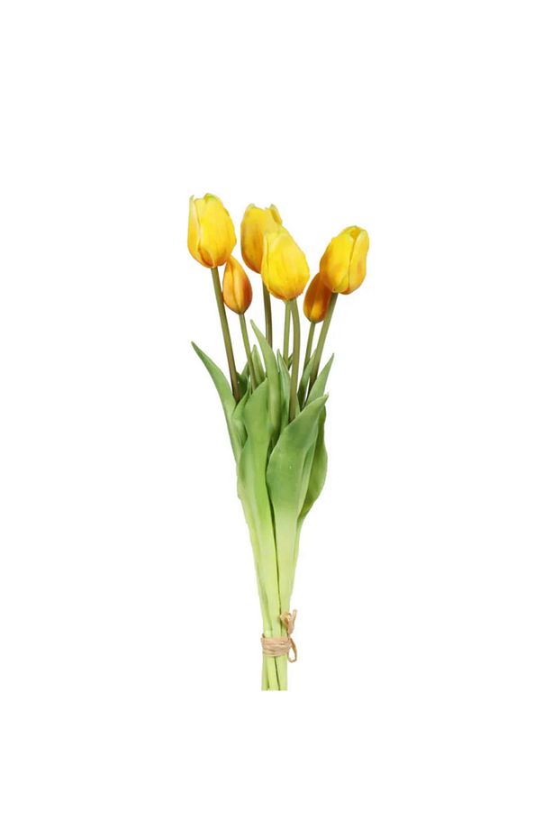 Yapay Çiçek Islak Lale Demet Islak Dokulu Kaliteli Sarı 45 Cm. 7 Dallı. (4 ÇİÇEK 3 TOMURCUK) - 3