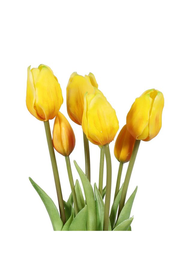 Yapay Çiçek Islak Lale Demet Islak Dokulu Kaliteli Sarı 45 Cm. 7 Dallı. (4 ÇİÇEK 3 TOMURCUK) - 4