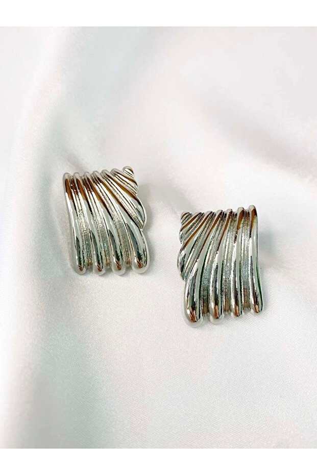 نموذج الأظافر أقراط مربعة متموجة فضية - 2