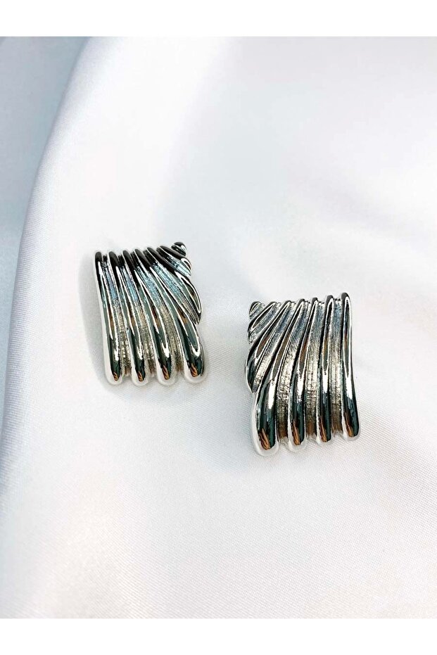 نموذج الأظافر أقراط مربعة متموجة فضية - 3