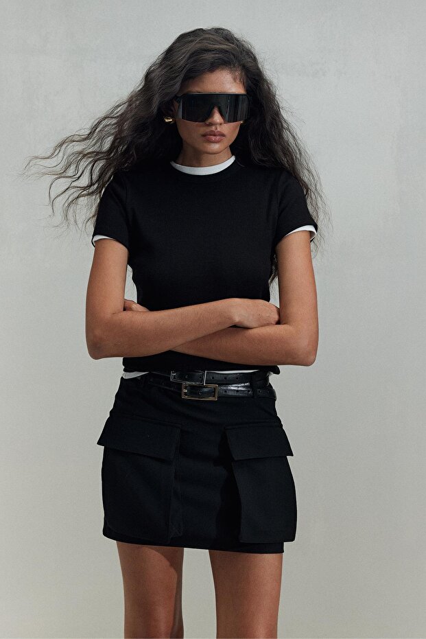 Siyah Evia Basic Tişört - 1