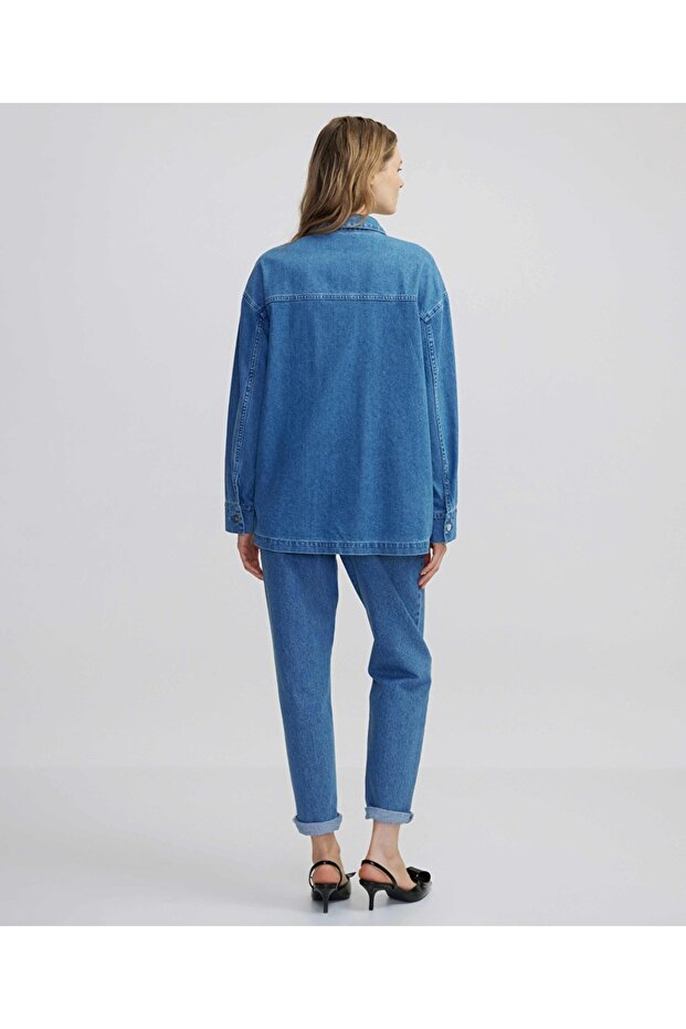 Monogram nakışlı denim gömlek - 6