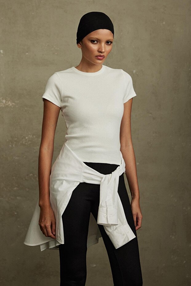 Ekru Evia Basic Tişört - 1